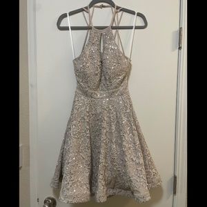 Lace and Sequins Light Purple Halter Neck Dress
